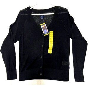Gap Womens Black Linen Blend Cardigan Medium Button-Up V-Neck Goth